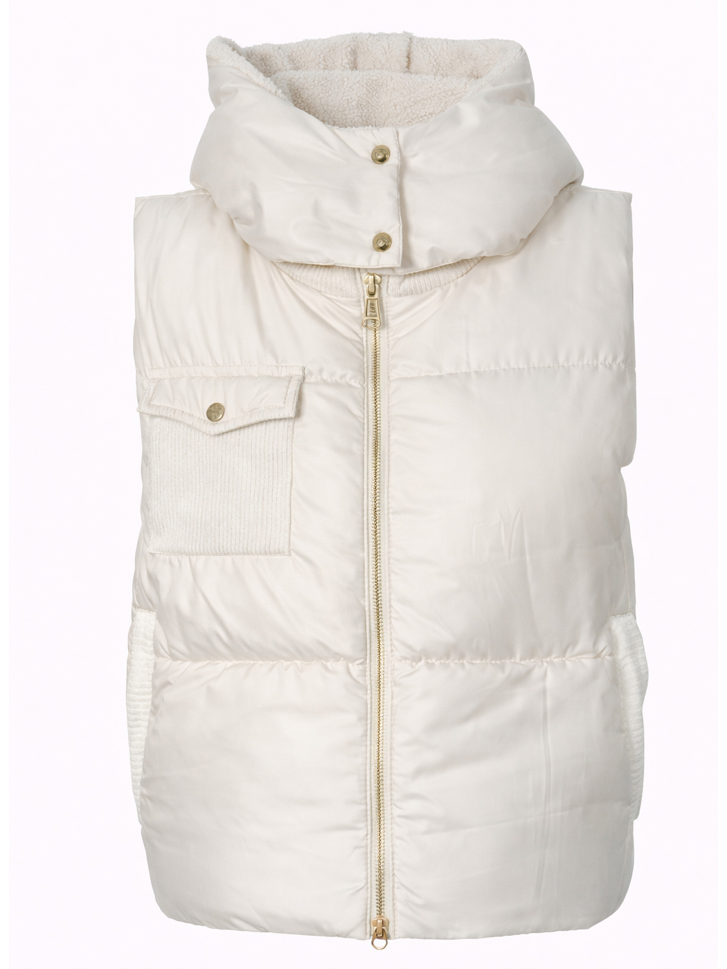 GILET PIUMINO CAPPUCCIO FAKE LAMB,4 TG,100%PL,MADE IN PRC - IVORY